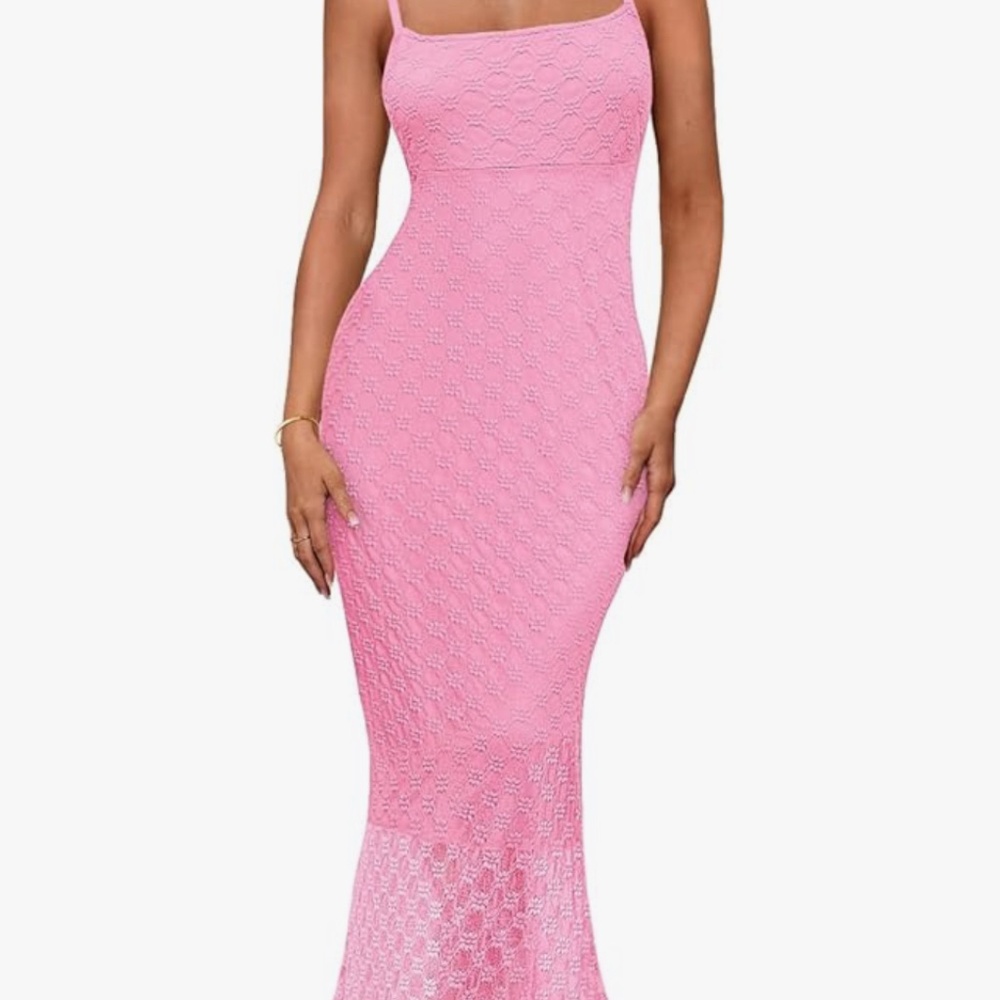 Pink layered dress mermaid style midi dress